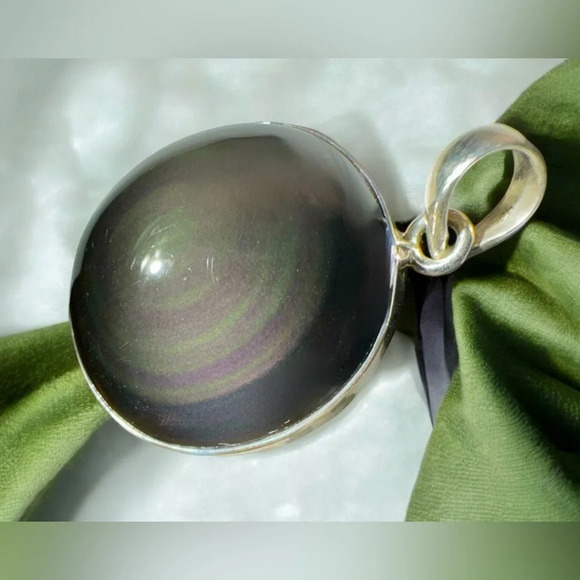 🌈Natural Rainbow Obsidian Sterling Silver Pendant - Picture 6 of 12